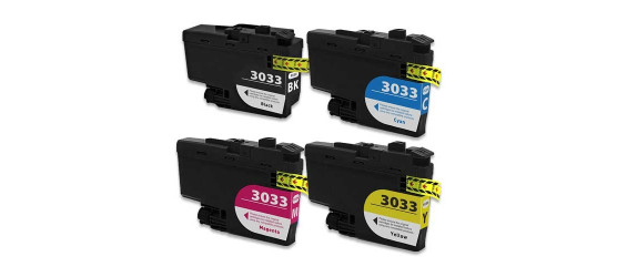 Complete set of 4 Brother LC-3033 Extra High Yield Compatible Inkjet Cartridges Complete set of 4 Brother LC-3033 Extra High Yield Compatible Inkjet Cartridges