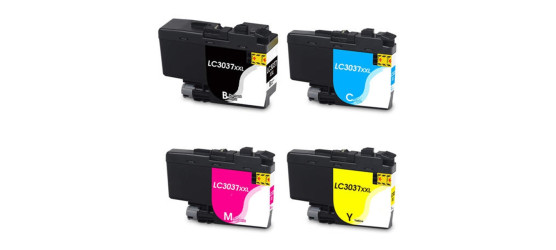 Complete set of 4 Brother LC-3037 extra High Yield Compatible Inkjet Cartridges