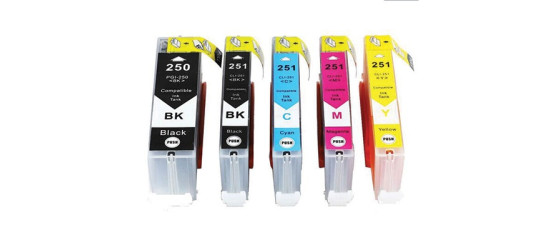Complete set of 5 Canon PGI-250XL-CLI-251XL Compatibles Inkjet Cartridges Complete set of 5 Canon PGI-250XL-CLI-251XL Compatibles Inkjet Cartridges