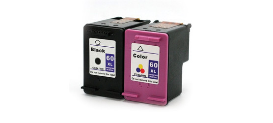 Complete set of 2 HP 60XLBK-60XLCLR Remanufactured High Yield Inkjet Cartridges