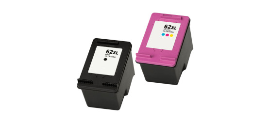 Ensemble complet de 2 cartouches à jet d'encre HP 62XLBK-62XLCLR haute capacité remises à neuf Ensemble complet de 2 cartouches à jet d'encre HP 62XLBK-62XLCLR haute capacité remises à neuf